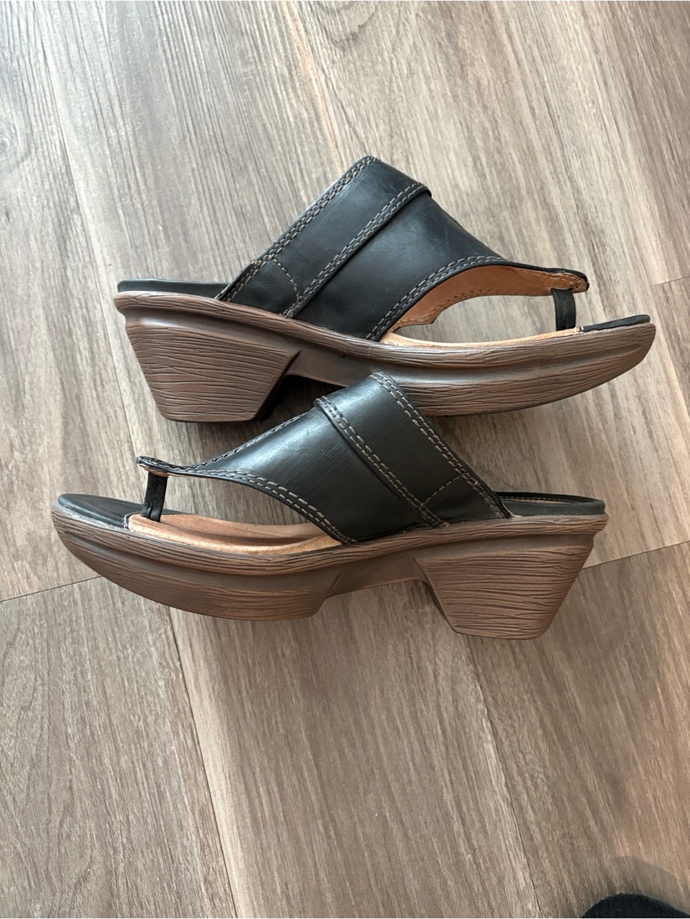 Sanita Black Leather Comfort Wedge Sandals EU 40 Boho Scandinavian 9/9.5 - Picture 5 of 6
